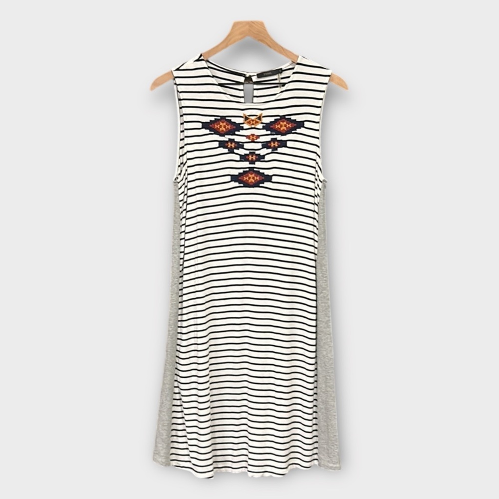 THML Striped Embroidered Sleeveless Knee Length Dress Size Small - Picture 1 of 10